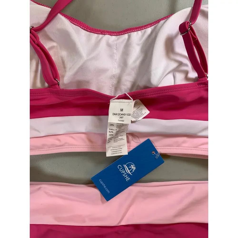 NWT Cupshe Pink Colorblock Sporty Bikini with High Rise Bottoms - Picture 8 of 9